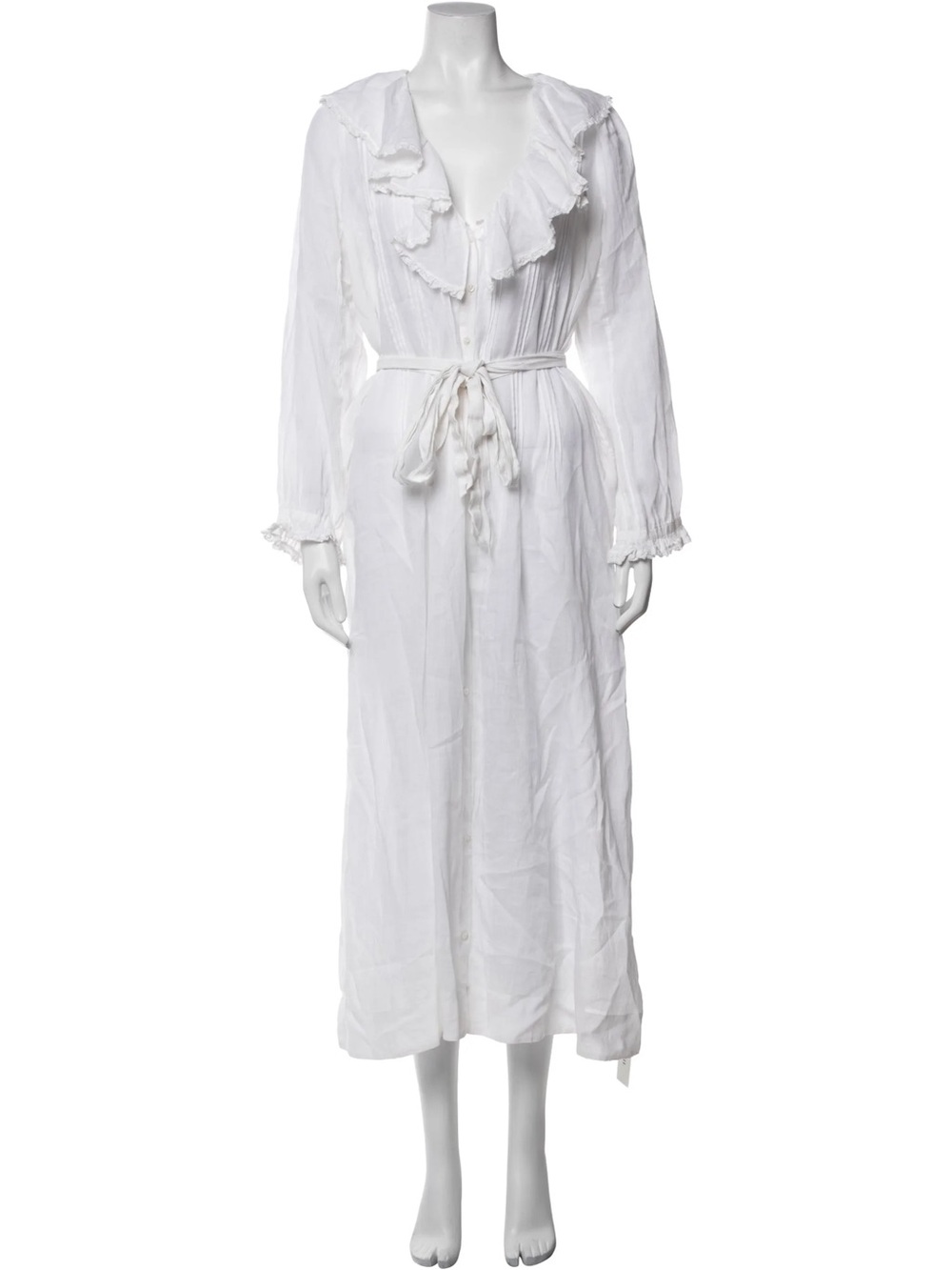 DÔEN White Ramie Ruffle Nightgown Maxi Dress XL